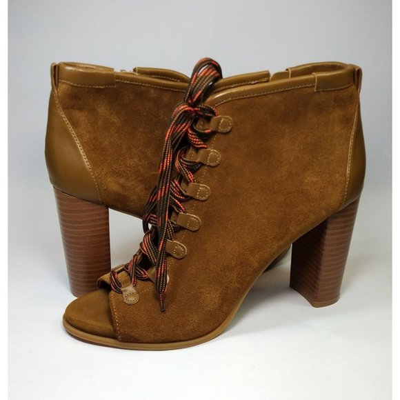 Women’s Suede Lace Up Peep Toe Booties size 8.5M - Picture 1 of 12
